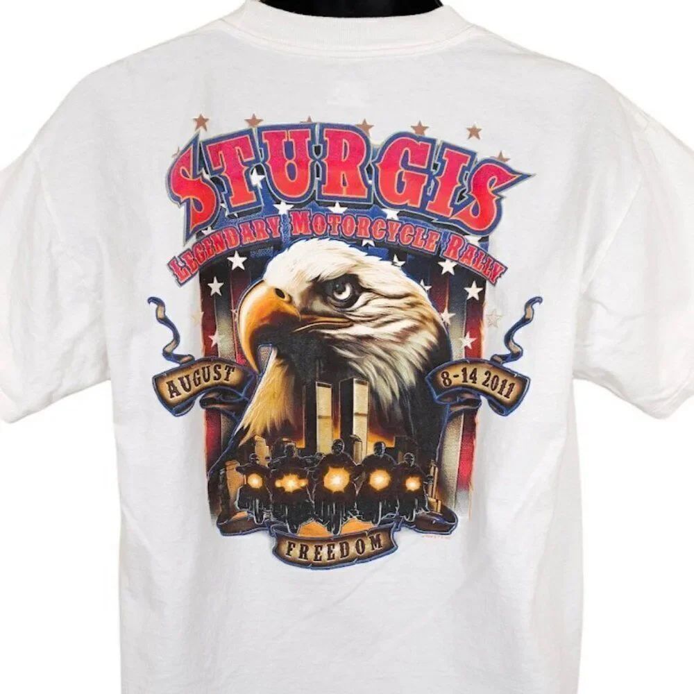 Sturgis T Shirt Mens Size Large White 2011 Black Hills Rally Bald Eagle Biker
